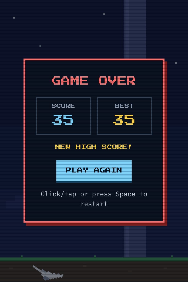 The pixel art game over screen showing a score of 35 and a new high score